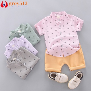 grey513 2 Pcs/set Children Suit Cotton Anchor Print Short-sleeved Shirt + Shorts Set For 0-5 Years Old