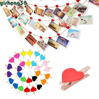 Yisheng 50 unids/lote de clavijas de ropa romántica pinzas de madera Mini DIY forma de corazón artesanías amorosas en casa foto Clip/Multicolor