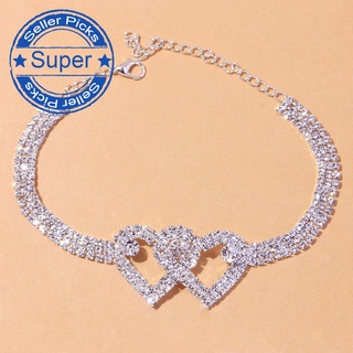 1 PCS Gold Butterfly Full Diamond Double Heart Anklet Anklet Heart Joker Jewelry Beach Diamond L6H2