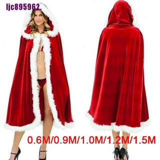 [L] Mujer navidad Santa Claus capa disfraz de capa roja invierno con capucha reloj de Halloween