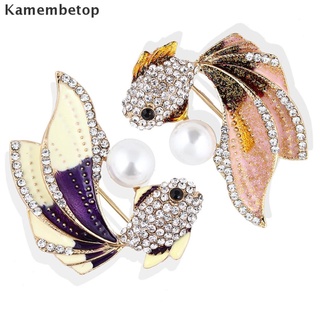 [Kamembetop] Enamel Goldfish Brooch Pin Women Rhinestone Crystal Animal Brooch Dress Jewelry .
