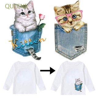 QUEENS Cute Heat Transfer Stickers A-level Iron on Appliques Cat Patches Dresses Clothes T-shirt Washable Press DIY Printing