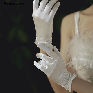 [love] guantes cortos de novia de novia para mujeres, de satén, dedo completo, longitud de muñeca, guantes de fiesta.