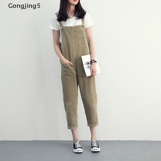 Gongjing5 mujeres Casual mameluco mono de pana mono suelto sólido correa bolsillos mi (8)