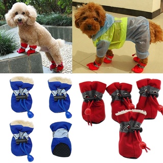 PAEAN 4pcs Winter Warm Dog Shoes Thick Footwear Pet Shoes Small Cats Waterproof Anti-slip Puppy Socks With Velvet Rain Snow Boots/Multicolor (9)