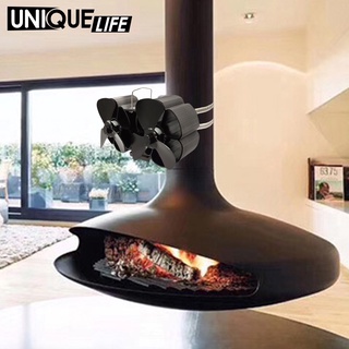 [Unique Life] ventilador de estufa de 6 cuchillas de doble cabeza para madera, quemador de registro, ventilador de chimenea