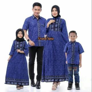 Pareja túnica familia Batik Sarimbit familia Batik Pekalongan Mega Overdung azul