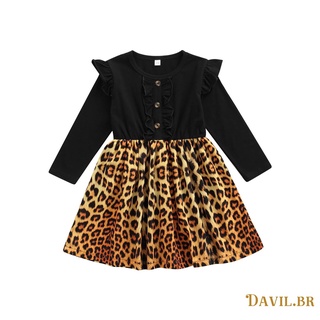 ❤QN◐Baby Girl Dress, Long Ruffle Sleeve Round Neck Buttons Loose Party Street
