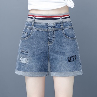 Pantalones cortos de mezclilla de cintura alta de las mujeres de verano nuevo suelto casual delgado más El tamaño de grasa MM El [MM]