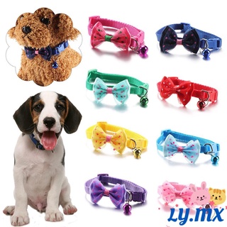 LY Collar de perro/cachorro/suministros para mascotas/Collar para gatitos/Collar de gato con hebilla de moño/accesorios para gatos colgante de campana ajustable/Multicolor