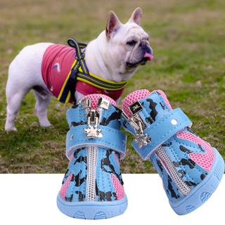 QIUSIN 4Pcs botines de perro patrón de vaca decorativo transpirable zapatos de malla para cachorros (4)
