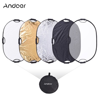 Andoer 90*60cm Portable Handheld Oval Collapsible 5in1 Multi Reflector with Gold/Sliver/White/Black/Translucent Colors for Photo Studio Photography