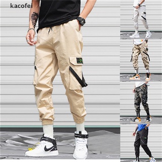 [kacofei] pantalones casuales de verano para hombre streetwear hip hop joggers pantalones multibolsillo