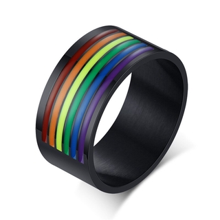 Arco iris Gay lesbiana LGBT Pride plata Metal acero titanio aleación grueso anillo para mujeres hombre moda Je