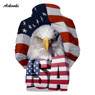 Aikooki Usa Flag Hoodies Sweatshirt Hooded Eagle Hoody Polluver America Pop