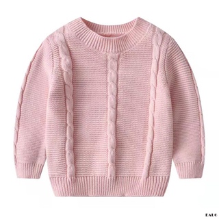 E6-little girl Casual manga larga suéter moda Color sólido Jacquard cuello redondo jersey prendas de punto
