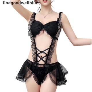 [finegoodwellblue] mujer sexy sirvienta disfraz cosplay malla mini vestidos sin respaldo mono de encaje uniforme nuevo stock