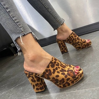 Europa y los estados unidos leopardo tacones altos mujer verano fresco zapatillas