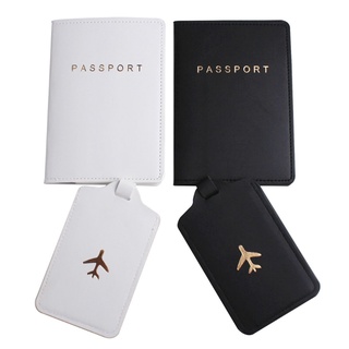 brroa 4pcs cuero pu pasaporte cubierta con etiquetas de equipaje titular caso organizador tarjeta de identificación protector de viaje organizador