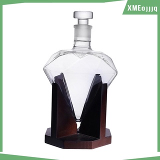 [XMEOJJJQ] Heart Shape Crystal Glass Diamond Wine Decanter Wine Liquor Bourbon Wine Pourer Whisky Dispenser Holder Wooden Stand
