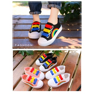 [Suge]talla 27-38 zapatos de niño luz de lona niño zapatos arco iris planas zapatos Kasut Kanak kasual (6)