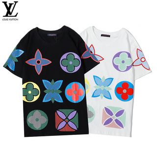 Original LV Louis Vuitton camisetas verano 2021 nuevo algodón puro de alta calidad presbicia impresión patrón de tendencia todo-partido de manga corta t-shirt hombres (1)