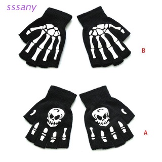 sss kids halloween cosplay esqueleto medio dedo guantes luminosos sin dedos manoplas (1)
