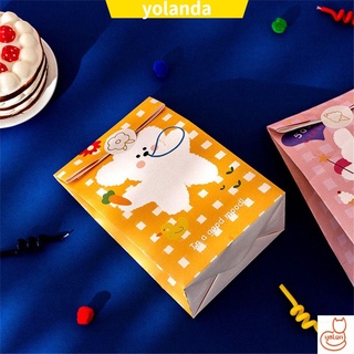 Yola 6Pcs almacenamiento de galletas bolsa de caramelos Snack embalaje lindo de dibujos animados bolsa de papel Mini bolsa con pegatinas Color oso embalaje a cuadros