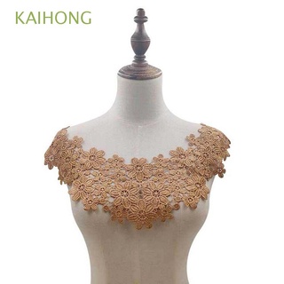 kaihong tela de encaje tela diy cuello de encaje apliques boda artesanía multicolor floral bordado suministros de costura escote/multicolor
