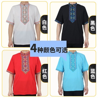 2021 nueva camisa de los hombres s camiseta bordado de manga corta guapo gasa cuello de pie bordado transpirable camisa xinjiang estilo étnico