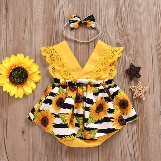 Vestido De Girasol Para Bebé Niña Con Diadema Conjunto De 1 Año De Edad Rosa Y Amarillo Color