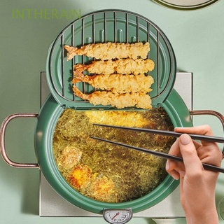 INTHERAIN Restaurant Deep Frying Pot Oil Drip Rack Cooking Tools Tempura Fryer Pan Temperature Control With Lid Kitchen Carbon Steel Household For Chicken French Fries Deep Fryer