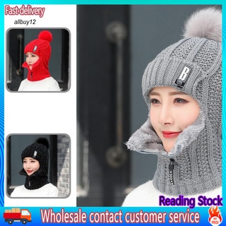 AL_ Lightweight Knitted Cap Thickened Hat with Neck Scarf Comfortable to Wear for Women