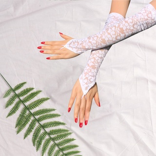 guantes de encaje floral para mujer/guantes de encaje largo/protección uv/guantes de encaje sin dedos/longitud de codo/guantes de encaje para boda/opera/fiesta, (5)
