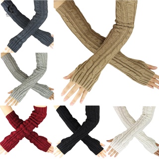 moda invierno mujeres hombres guantes uni brazo calentador largo sin dedos manopla de punto gris oscuro 50 cm (1)