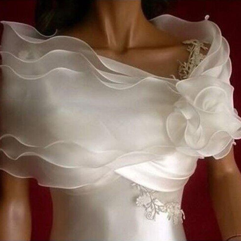san* blanco elegante flor Multi capa tul chal de boda envoltura nupcial gasa corto abrigo