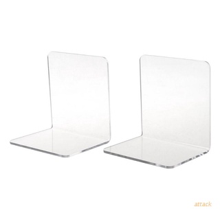 ATTACK 2Pcs Clear Acrylic Bookends L-shaped Desk Organizer Desktop Book Holder School Stationery Office Accessories