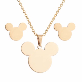 Conjunto Mickey Mouse Collar Aretes Acero inoxidable Dorado Plateado Joyería Fantasía Cadena Dije Moda Regalo Mayoreo