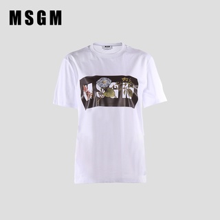 MSGM Ss21 Women's Magic Flower and Grass Theme Printed Short Sleeve Round Neck T-shirt