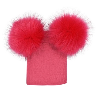 Kids Child Baby Boys Girls Winter Warm Double Fur Pom Bobble Knit Beanie Hat Cap