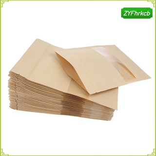 50x bolsa de papel kraft para ventana, bolsas de pie, bolsas de alimentos secos, bolsas de cremallera (6)
