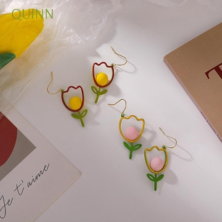 QUINN nuevos pendientes de moda Vintage joyería colgante colgantes lindos huecos tulipán dulce geométrico flor/Multicolor