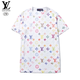 Stock listo! Louis Vuitton Full V letra! pareja el nuevo patrón T-shirt algodón moda personalidad estudiante manga corta (1)