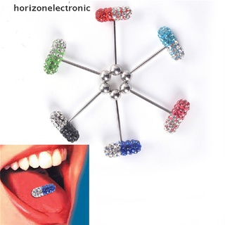 [horizonelectronic] 14 g de acero quirúrgico de cristal de bola de barra de barra de la lengua anillos Piercing cuerpo joyería caliente