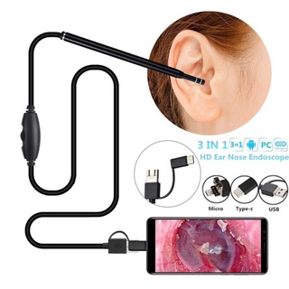 Mini endoscopio HD multifunción USB 3 en 1 de 5,5 mm con Visual LED para cámara de otoscopio de cuchara de oído Eliminación de cera de oído