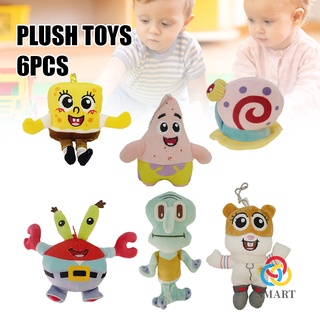 6pcs Spongebob Plush Toy Movie Character Stuffed Doll Schoolbag Accessories Pendant Children Kid Gift