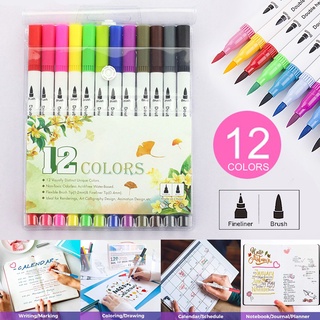 Nuevo juego de rotuladores de doble punta de 12 colores acuarela pincel para libro de colorear diario MeetSellMall