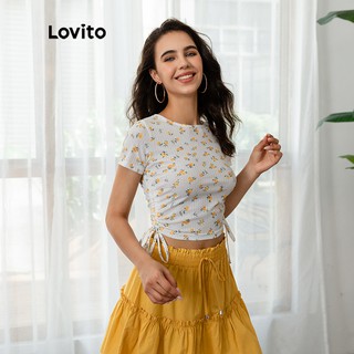Lovito Tops Casual Estampado Floral Cordón Corto L03109 (Blanco)