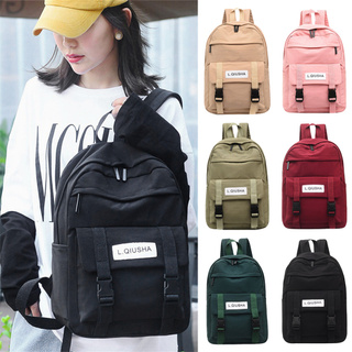 Jacksnyyqx Large Capacity Solid Color Waterproof Nylon Casual Backpack School Bag
