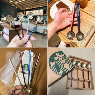 4Pcs Starbucks acero inoxidable café postre cuchara caja de regalo o bolsa de tela/pasión1/ (6)